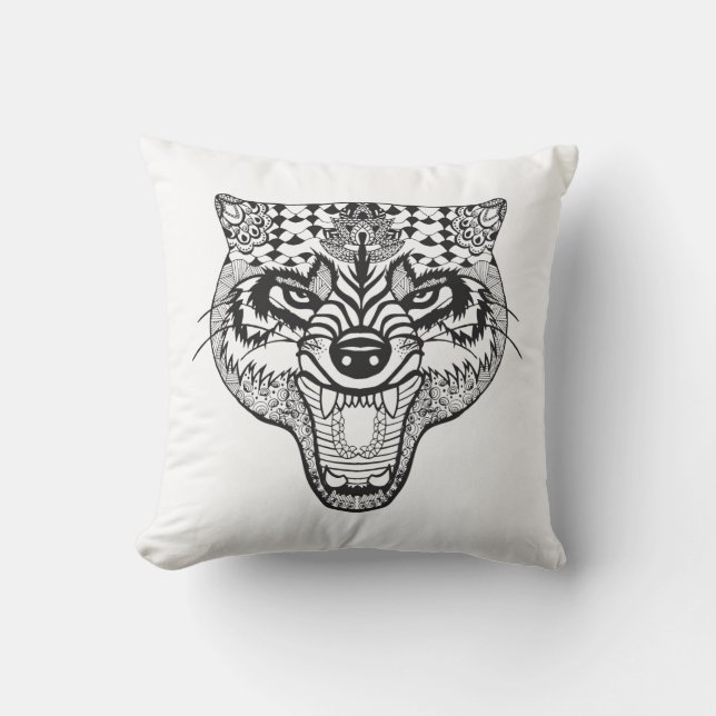 Almofada Zentangle inspirou o lobo (Frente)