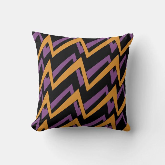Almofada Zig Zags de Halloween Laranja Roxo (Frente)