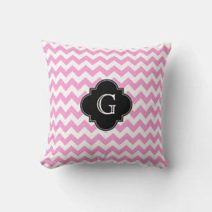Almofada Zigue-zague Chevron Branco Rosa Monograma Preto Qu
