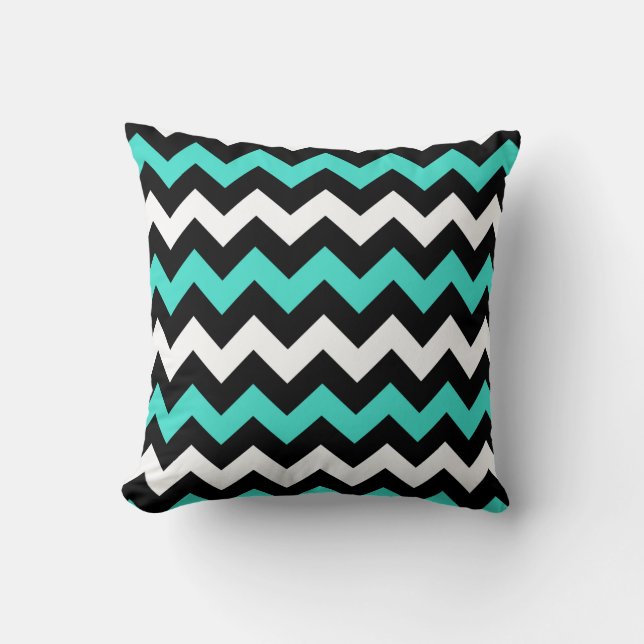 Almofada Zigzag Azul Turquesa Preto Branco (Frente)
