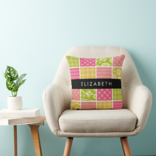 Almofada Zigzag, Chevron, Bolinhas, Gingham, Seu Nome
