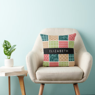 Almofada Zigzag, Chevron, Gingham, Bolinhas, Seu Nome