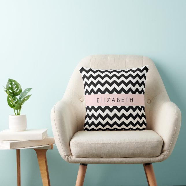 Almofada Zigzag preto-e-branco, padrão Chevron, seu nome (Cadeira)