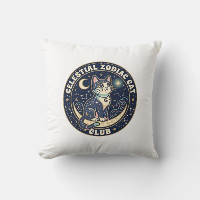 Almofada Zodíaco Celestial Gato Gato Fofo Camiseta Design - (Frente)