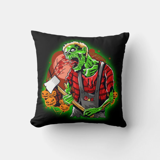 Almofada Zombie Verde Engraçado no Halloween (Frente)