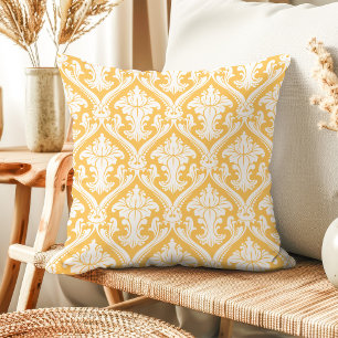 Almofadas Decorativas com Padrão Damasco Amarelo e