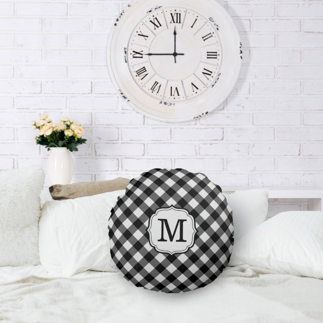 Almofadas Retrô Elegantes Personalizadas Xadrez (retro elegant personalized black and white gingham check pillow)