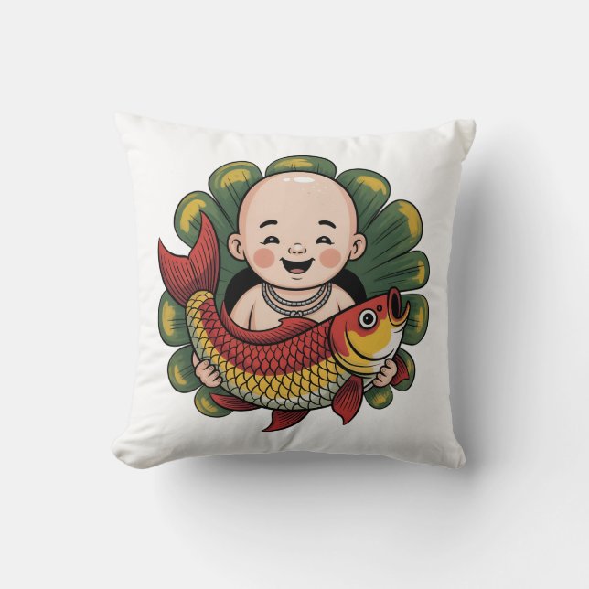 Almofadas Throw | Garoto Bonito com Lucky Koi (Frente)