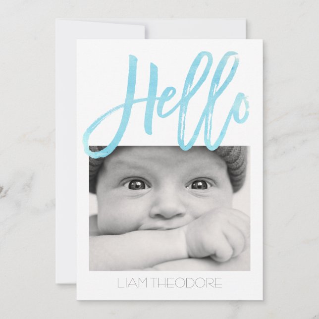 Alô Blue Watercolor 3-Foto | Anúncio de Nascimento (Frente)