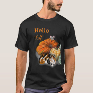 Alô, T-shirt de outono com gato e rato Whimsical