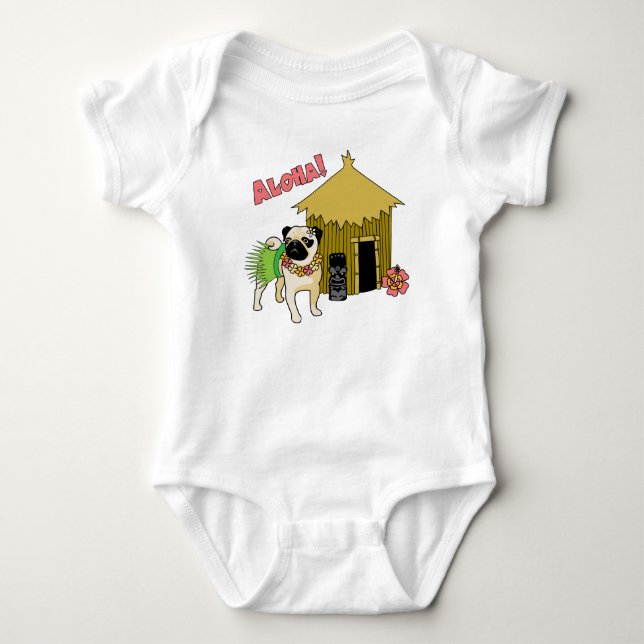 Aloha! Camisetas Hawaiian Pug para Bebês (Frente)