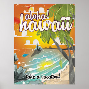 Aloha! Havaí! desenhos animados do poster das