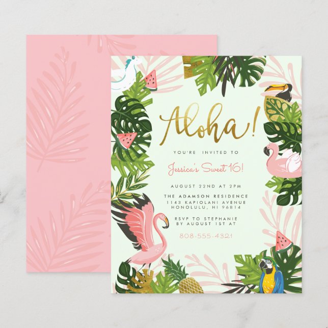 Aloha Hawaii Tropical Dourada Aloha Verde de Orçam (Frente/Verso)