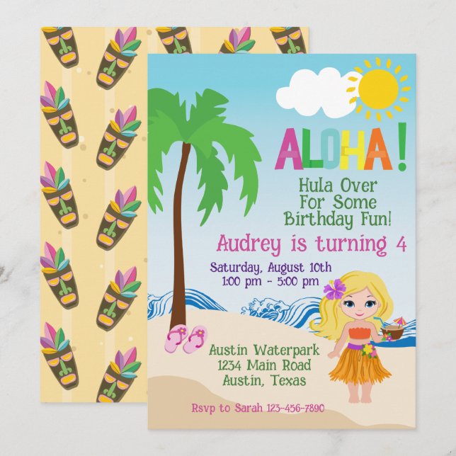 Aloha Luau Aloha Convite de Aniversário da Praia T (Frente/Verso)