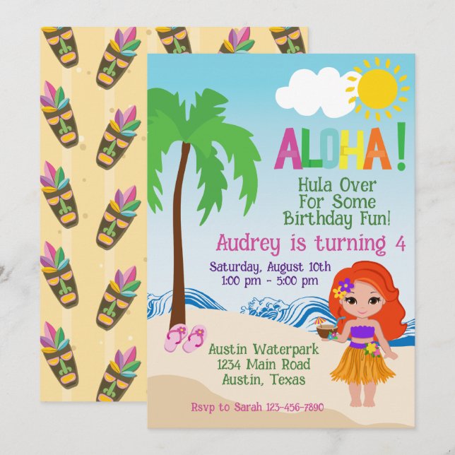 Aloha Luau Aloha Convite de Aniversário da Praia T (Frente/Verso)