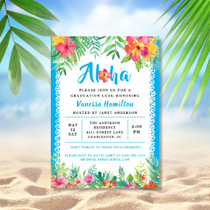 Aloha Luau Convite Azul para Graduação Tropical