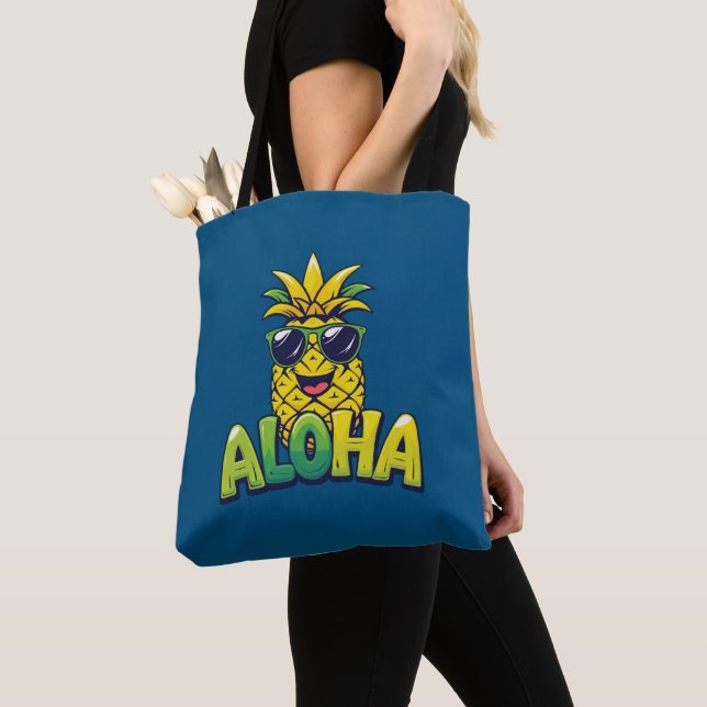 Aloha Pineapple Coleção Teal Shoulder Tote Bag (Close Up)
