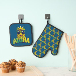 Aloha Pineapple Collection Teal Oven Mitt & Pote H