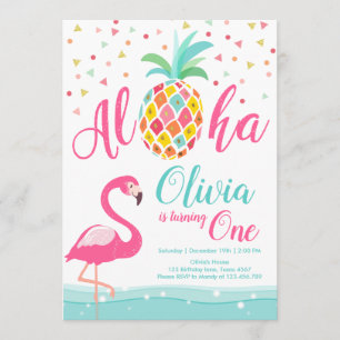 Aloha Pineapple Flamingo Aniversário Convite Rosa