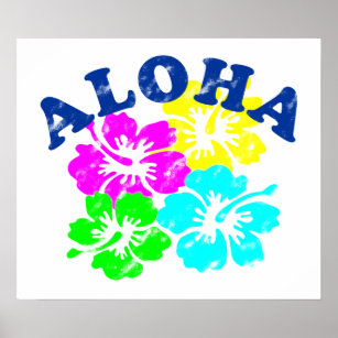 Aloha Poster vintage Colorida das Flores Havaianas