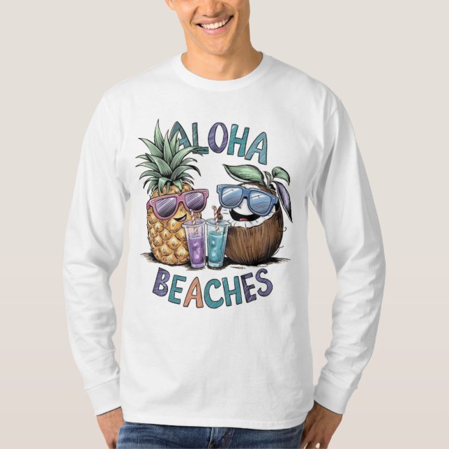Aloha Praias Camiseta Básica de Capa Longa Masculi (Frente)