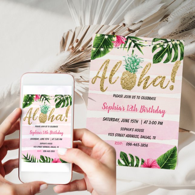 Aloha Tropical Aloha Aniversário Convite Havaiano (Criador carregado)