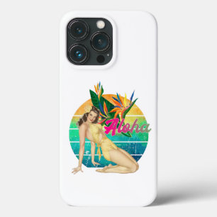 Aloha Tropical Pin-up Girl retro sunset art