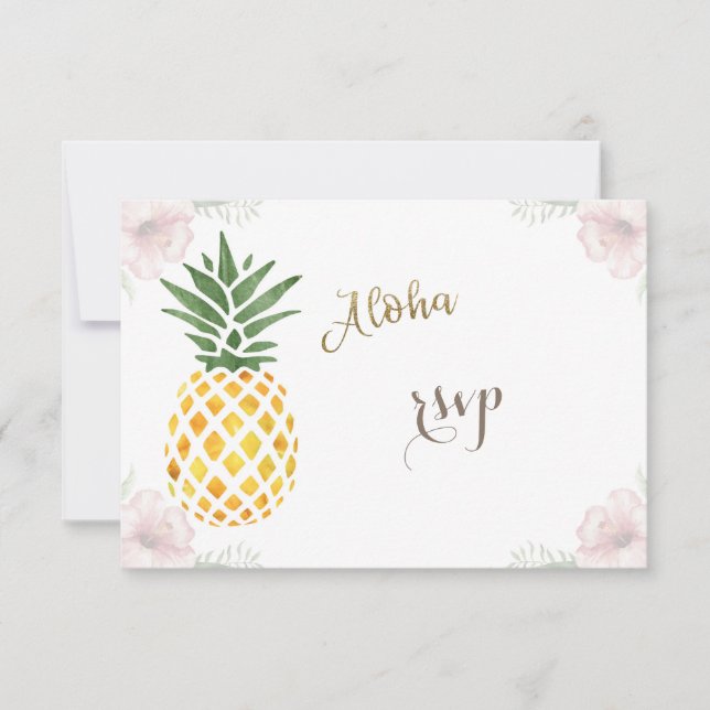 Aloha Tropical Pineapple Beach Weding RSVP (Frente)