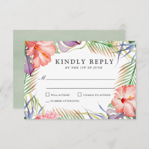 Aloha Tropical Watercolor, Casamento Floral RSVP