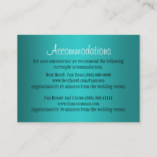 Alojamento de Casamento Teal - Cartões de Recepção