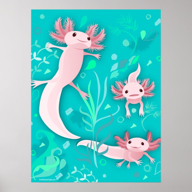 Alotta Pink Axolotls em Poster de Teal (Frente)