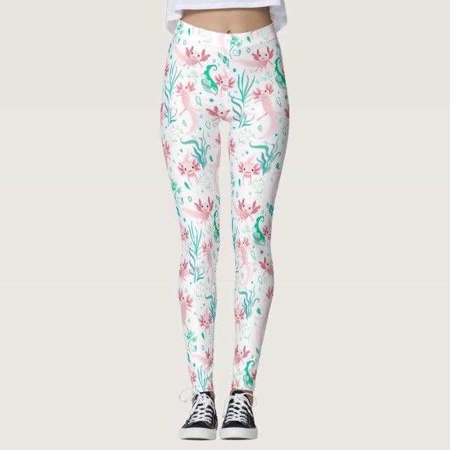 Alotta Pink Axolotls Leggings Brancas (Frente)