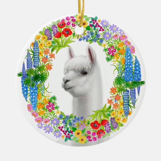 Alpaca em enfeites de natal florais da grinalda (Frente)