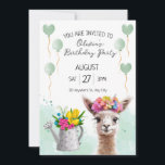 Alpaca llama Kid Birthday | Convite para chás de f<br><div class="desc">Celebre uma doce chegada ou o dia especial do seu pequeno com este adorável e personalizável bebê ou modelo de convite para crianças com uma precioso de aquarela alpaca / lama em tons suaves e brilhantes de pastel. Cercado por balões brancos e flores, esta design é perfeita para chás de...</div>