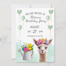 Alpaca llama Kid Birthday | Convite para chás de f