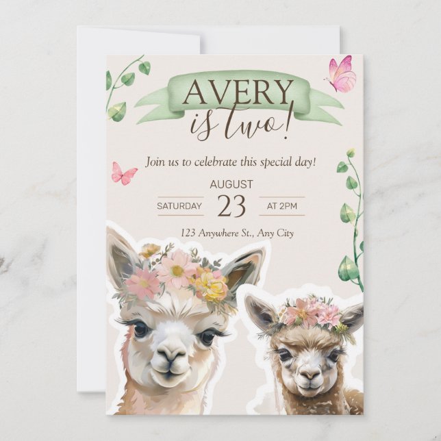Alpaca llama Kid Birthday | Convite para chás de f (Frente)