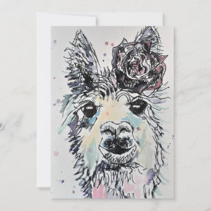 Alpacca Llama Art Watercolor Convite Aniversário