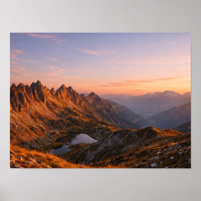 Alpenglow Mountain Peak Poster - Majestic Sunset (Frente)