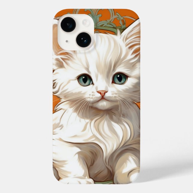 Alphonse Mucha Art Nouveau White Kitten (Verso)