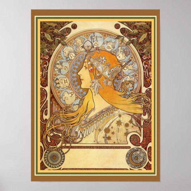 Alphonse Mucha Art Nouveau Zodiac Impressão 12 x 1 (Frente)