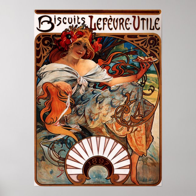 Alphonse Mucha Biscuits Lefevre Utile Poster (Frente)