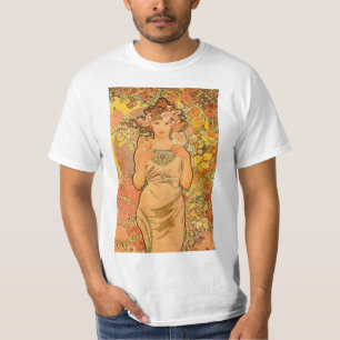 Alphonse Mucha o t-shirt do rosa