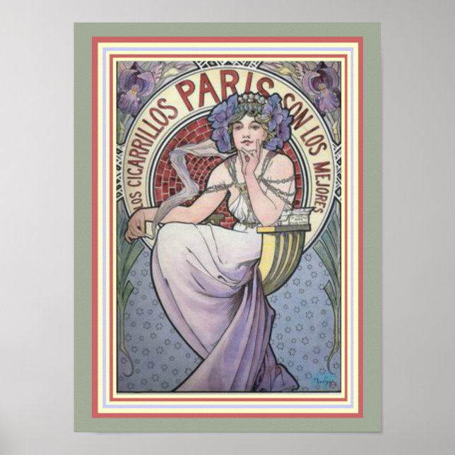Alphonse Mucha Paris Cicarrillos Poster 12 x 16 (Frente)