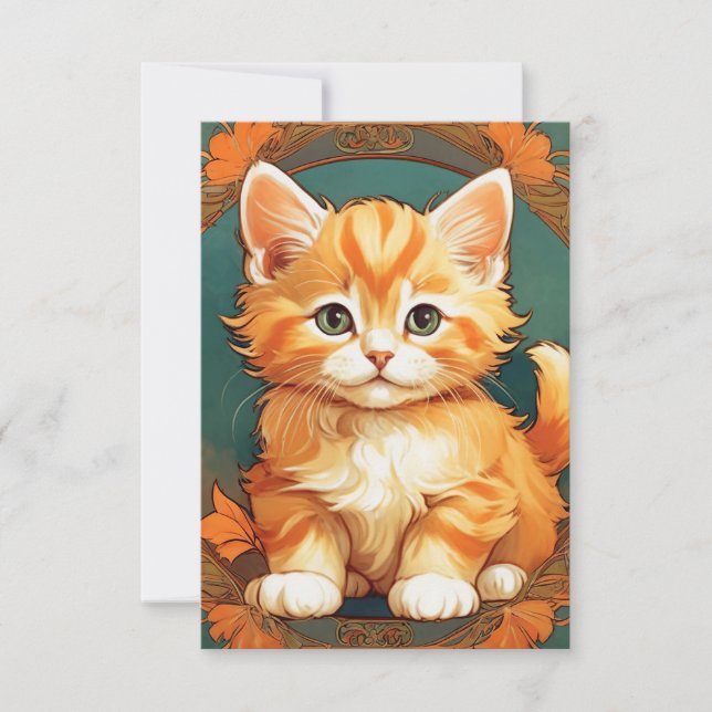 Alphonse Mucha Style Orange Cat Card (Frente)