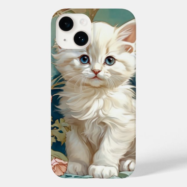 Alphonse Mucha Style White Cat (Verso)