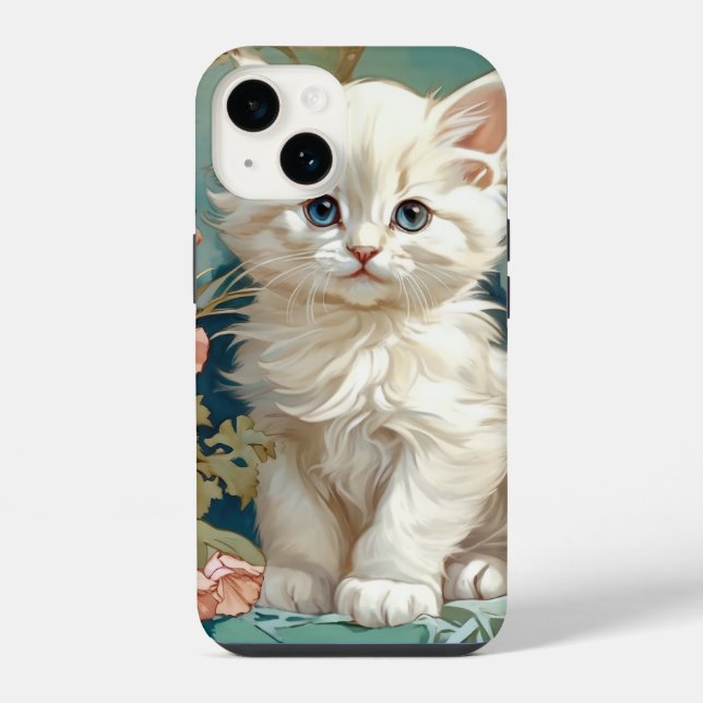 Alphonse Mucha Style White Cat (Verso)