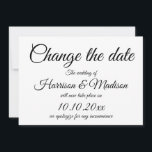 Alterar a Data, Anúncio de casamento de script<br><div class="desc">Altere a Data,  Salve a Data,  o clássico e elegante script personalizado Calliografia - Cartão de Anúncio de Casamento. Preto e Branco</div>