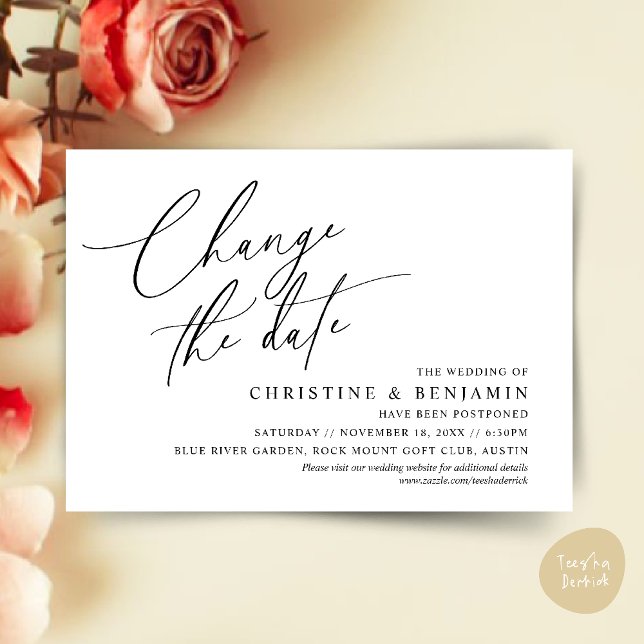 Alterar a data, Guardar o novo cartão de data de c (Change the date, Save our new wedding date modern romantic card in Black White)