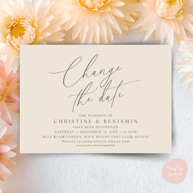 Alterar a data, Guardar o novo cartão de data de c (Change the date, Save our new wedding date modern romantic card in Cream Grey)