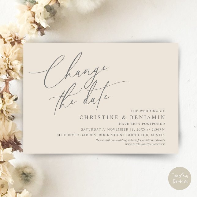 Alterar a data, Guardar o novo cartão de data de c (Change the date, Save our new wedding date modern romantic card in Cream Grey)